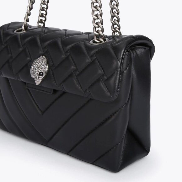 KURT GEIGER black quilted leather crossbody shoulder mini purse with chain strap - Picture 2 of 8